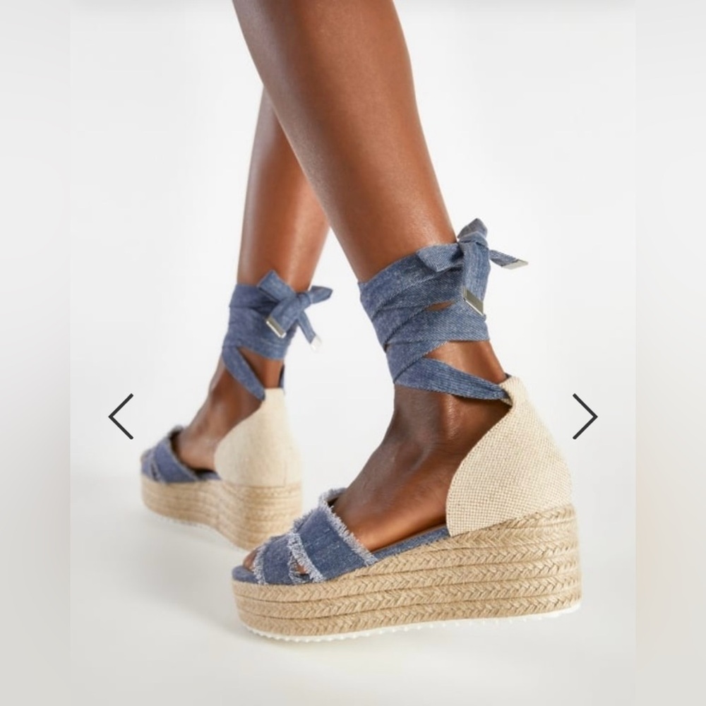 JustFab Denim Espadrilles Platform Sandals Women’s Size 7.5 - Picture 4 of 6